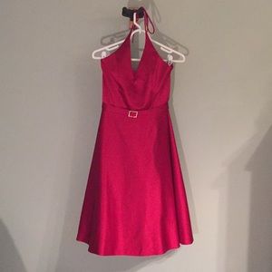 Red, shiny halter fancy party dress - sz 6 petite